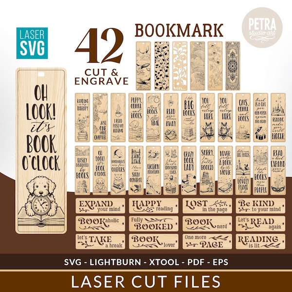 42 Designs of Bookmark Laser Ready SVG Cut Files Bundle. Laser ready for Glowforge, Lightburn And XTool.
