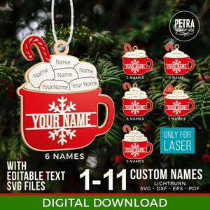 Hot Cocoa Christmas Ornament Laser Files with up to 11 customizable names