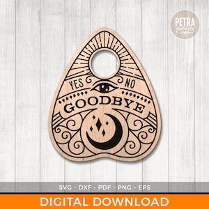 Ouija Planchette Coaster SVG Cut File. Un file SVG di Halloween. Ottimo per decorazioni rustiche per la casa o accessori di Halloween.