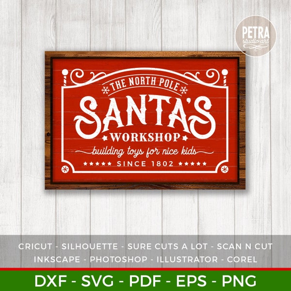 Kerst-SVG. De Noordpool Santa's Workshop SVG Cut-bestand. Ideaal voor het maken van kersthuisdecoraties.