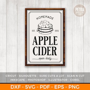 Homemade Apple Cider Sign SVG Cut File. A Fall SVG Cut File. Great for Rustic Sign and Modern Farmhouse Decor.
