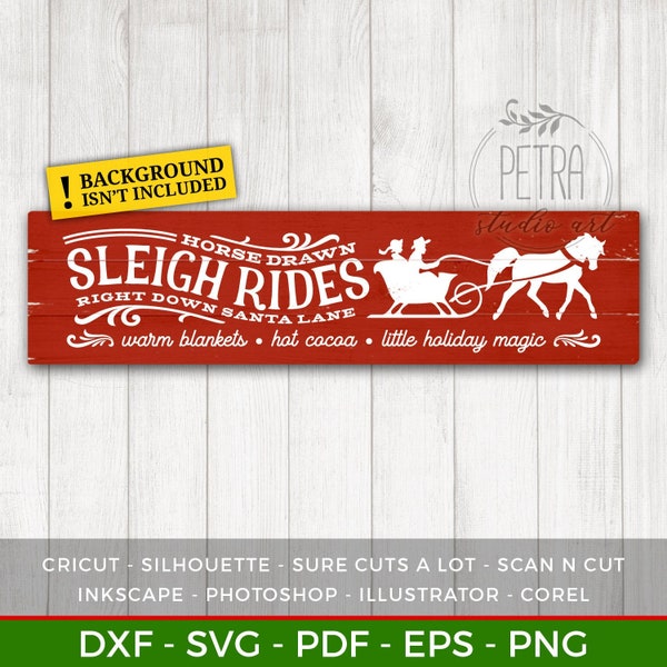 Horse Drawn Sleigh Rides Christmas Svg Cut File for Rustic Christmas Home Decor and Farmhouse Wall Sign. Personal and small business use.