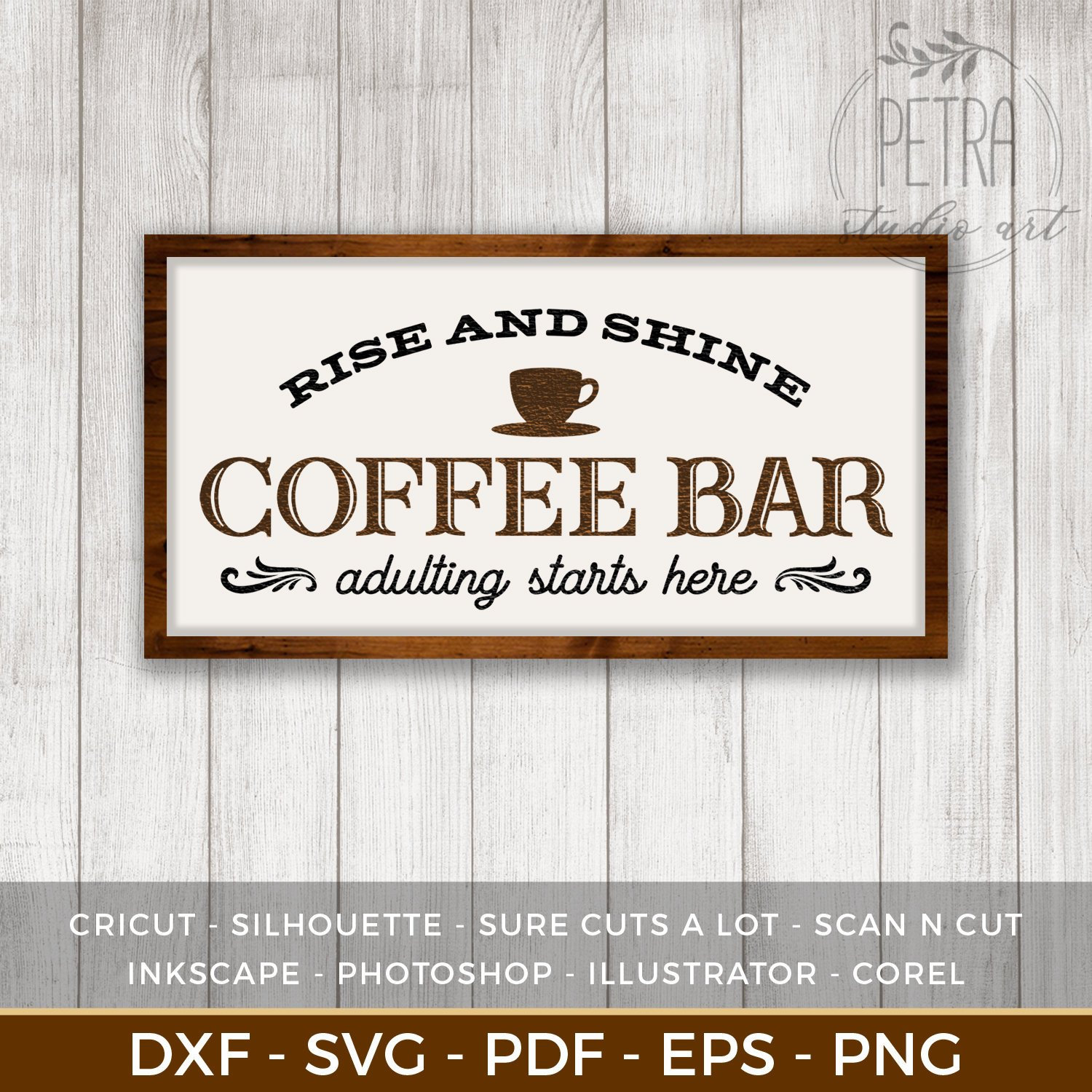 Coffee Bar Sign SVG Cut File with Quote Rise and Shine for Etsy