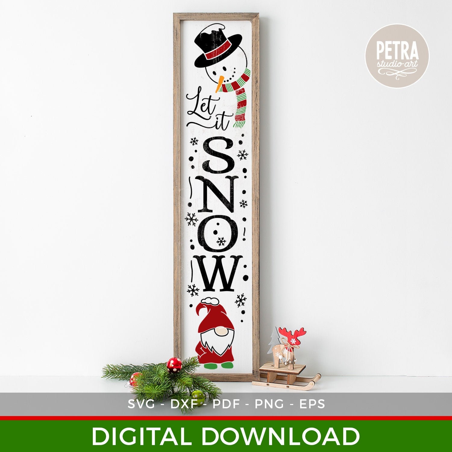 Let It Snow Vertical Christmas SVG With Snowman. Great for Crafting ...