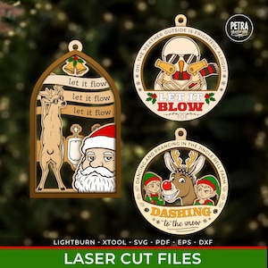 Funny Layered Christmas Ornaments SVG Laser Cut Files. Digital Download