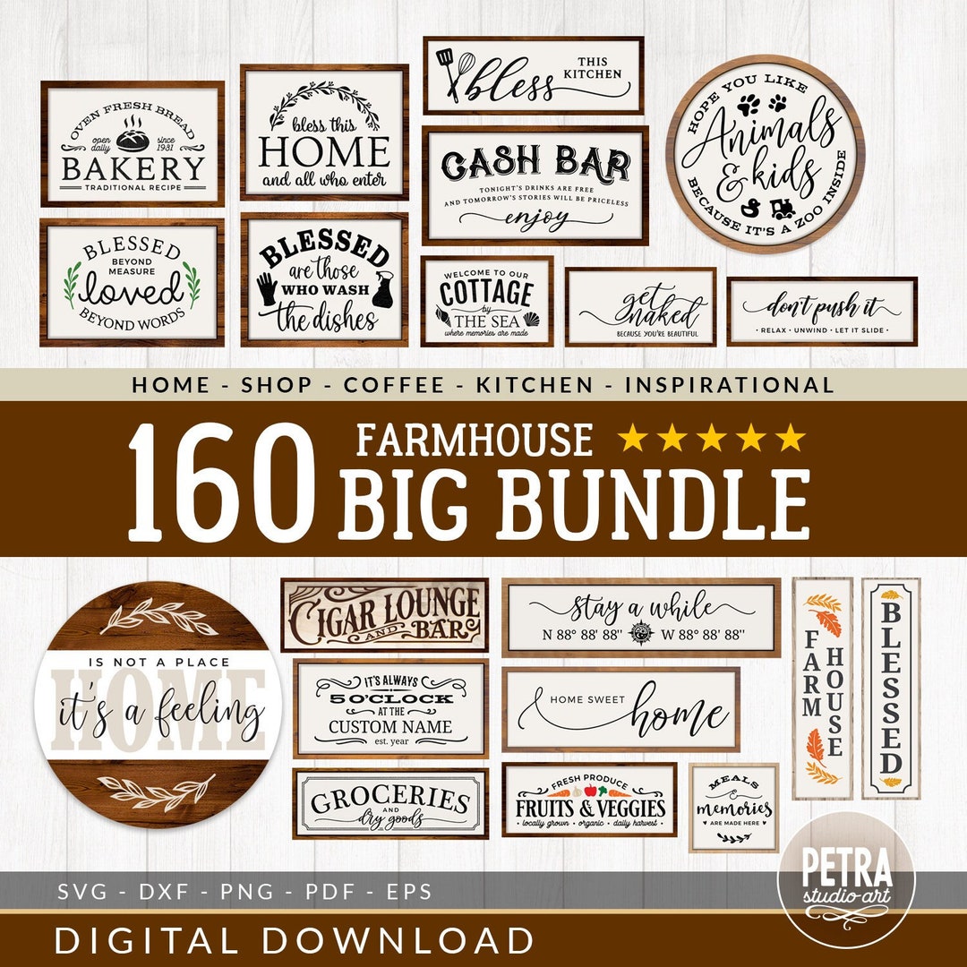SVG Cut Files Farmhouse Bundle of Home Wall Signs, Family, Coffee ...