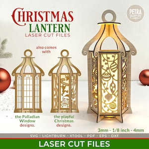 A Festive Christmas Lantern Bundle Laser Cut SVG Files that you can hang or carry. DXF and XTool file supported.