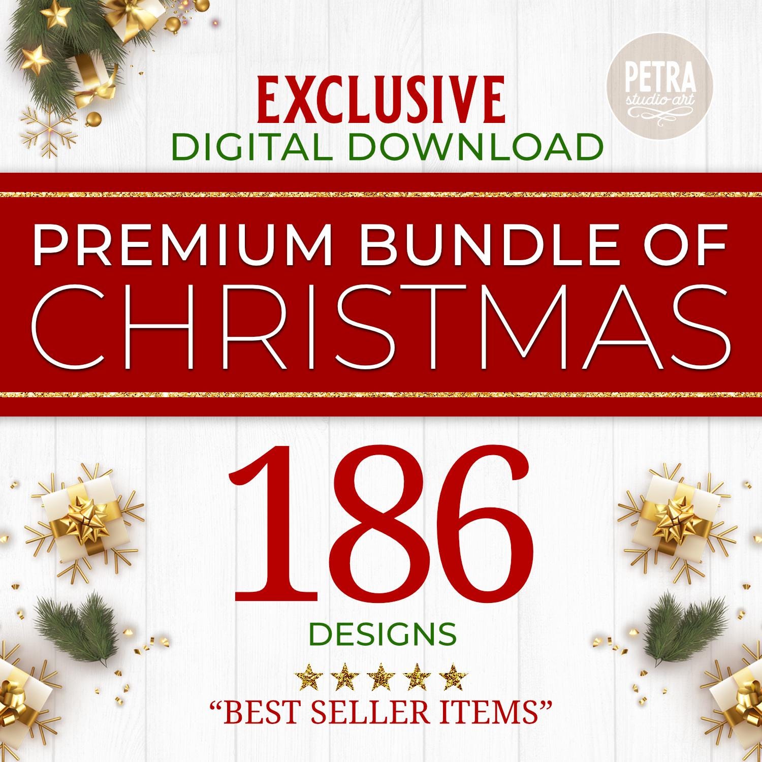 Christmas Bundle SVG Cut Files For Vintage Farmhouse Decoration, Wall Sign, Porch Sign, T-shirt, Trays and Mug. In SVG, Pdf, Png and DXF.