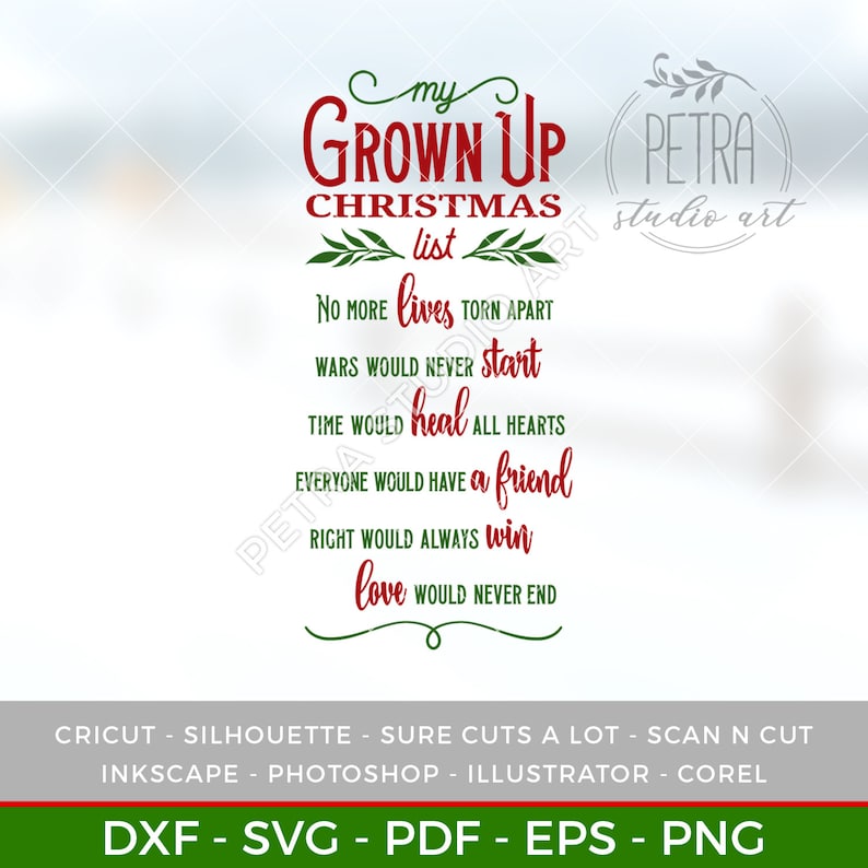 My Grown up Christmas List SVG Cut File for Rustic Christmas - Etsy