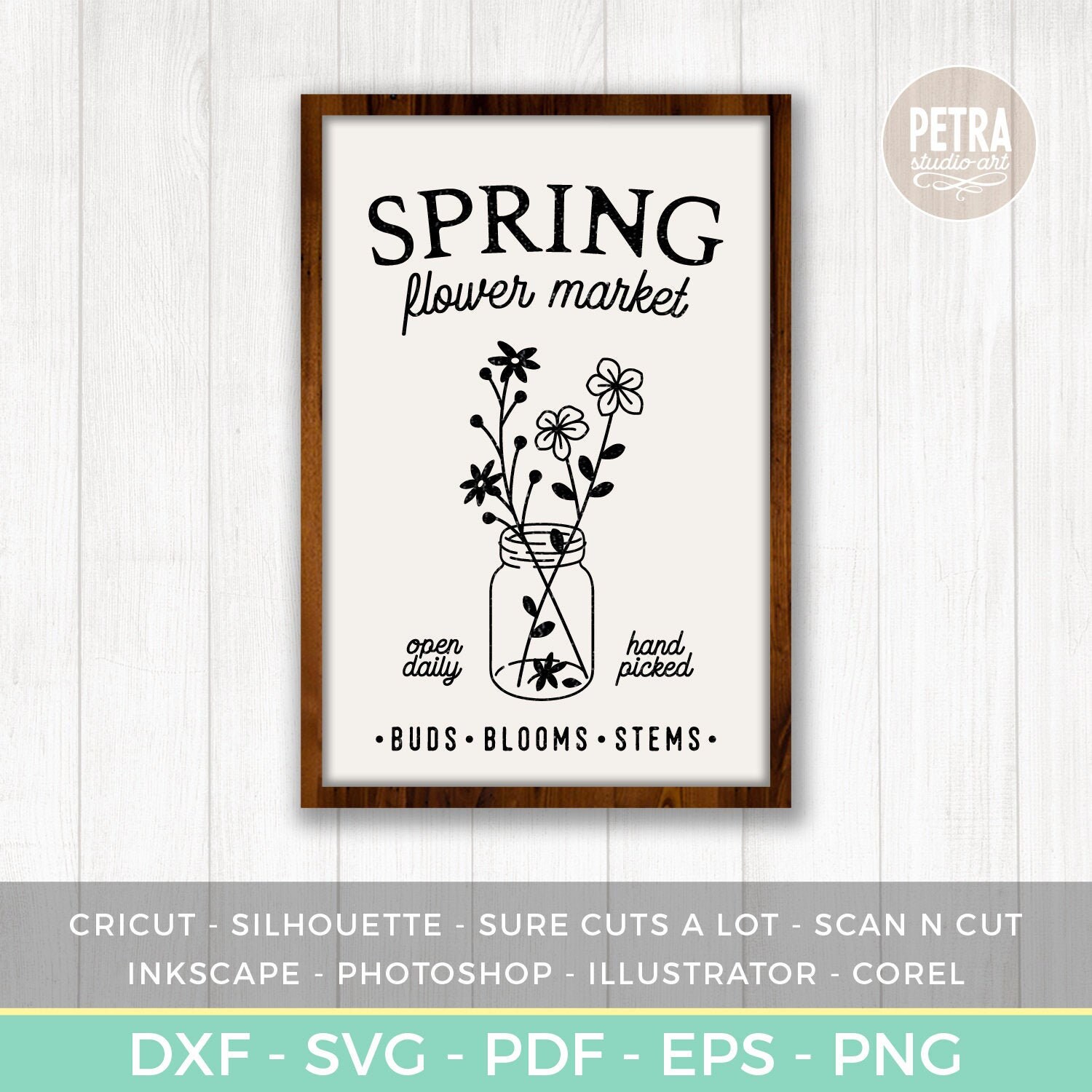 Spring Flower Market Sign SVG Cut File for Spring Season in Rustic Home ...