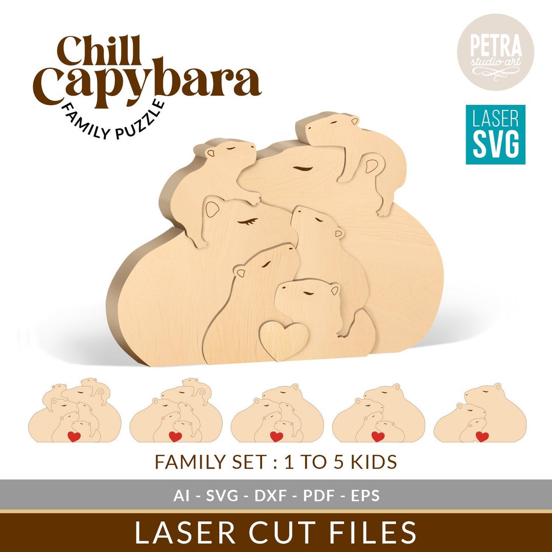 Capybara Family Puzzle CNC Laser Cut and Engrave Files Bundle. With ...
