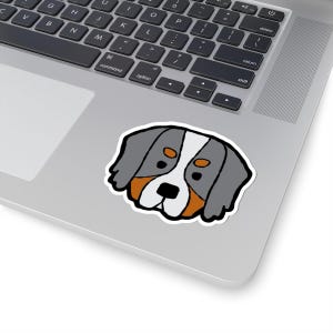Pegatinas troqueladas de cara de perro de montaña bernés para amantes de las mascotas, calcomanías para laptop, regalos para mamás perrunas, diarios, calcomanías para autos y decoración con animales adorables.