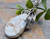 Big Blue Gemstone Silver Necklace, Large Angelite in Handmade Vintage style Silver, Detailed Silver Necklace