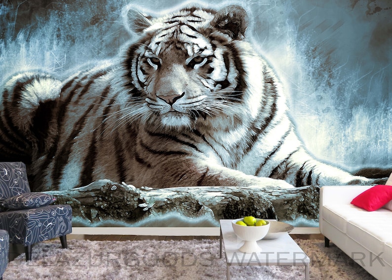 White Tiger Wallpaper Peel and Stick Removable Wall Etsy