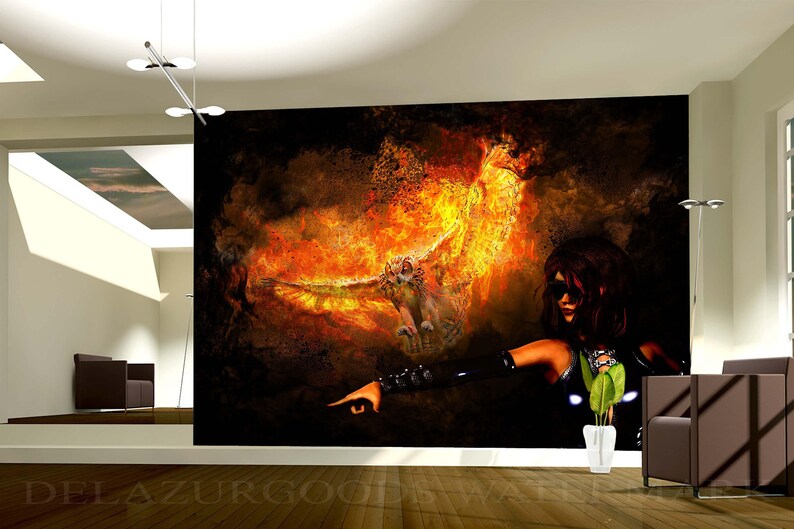 Wall Decal DeLazurGoods Wall Mural Firebird Wallpaper Peel and Stick Removable