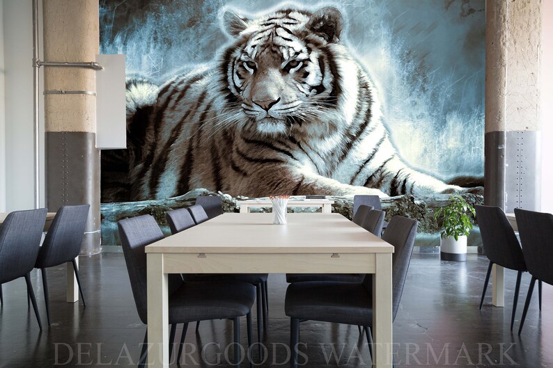 White Tiger Wallpaper Peel and Stick Removable Wall Etsy