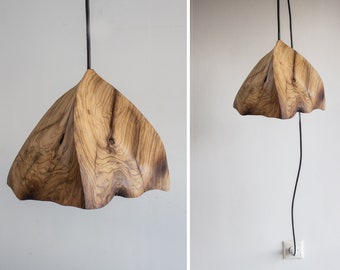 Plug in Pendelleuchte, großer Holzanhänger aus Holz, handgefertigter minimalistischer Holzanhänger, Holzpendelleuchte, skandinavische Pendelleuchte