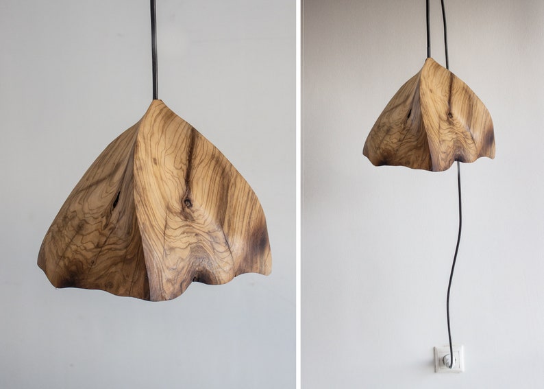 Plug in Pendant Light, Wooden Large Wooden Pendant, Hancrafted Minimalistic Wooden Pendant, Wood Pendant Light, Scandinavian Pendant Light image 1