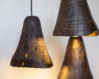 Lot de 3 abat-jours suspendus en bois - Décoration d'intérieur nordique et moderne, luminaire en bois unique