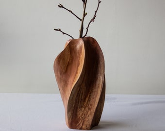 Vase japonais en bois fabriqué à la main l Bougeoir l Élégance scandinave pour des fleurs modernes