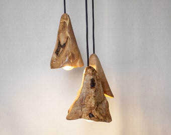 Ensemble de trois abat-jour, abat-jour pendentif en bois unique, pendentif décoratif moderne, lampes en bois, pendentif de style nordique, plafonnier en bois