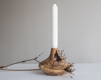 Petit vase en bois fait main pour fleurs séchées ou bougeoir, vase en bois minimaliste scandinave pour un design minimaliste