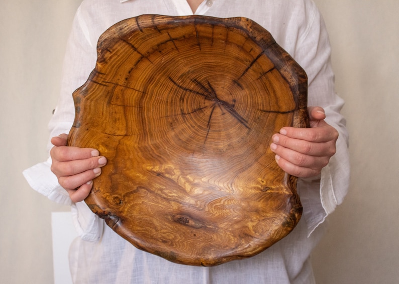 Hight Quality Wooden Fruit Bowl Handmade Large Decorative Bowl, Artisan Rustic Wood Carved Bowl image 2