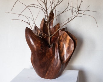 Très grand vase moderne en bois fait main pour fleurs, vase sculptural minimaliste, grand vase en bois de forme organique minimaliste