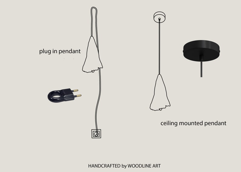 Plug in Wooden Lamp, Pendant Light, Rustic Wooden Hanging Lamp, Scandinavian Lamp image 10