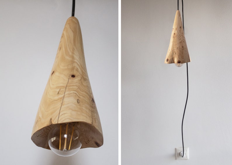 Plug in Wooden Lamp, Pendant Light, Rustic Wooden Hanging Lamp, Scandinavian Lamp image 3