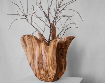 Très grand vase moderne en bois fait main pour fleurs, vase sculptural minimaliste, grand vase en bois de forme organique minimaliste