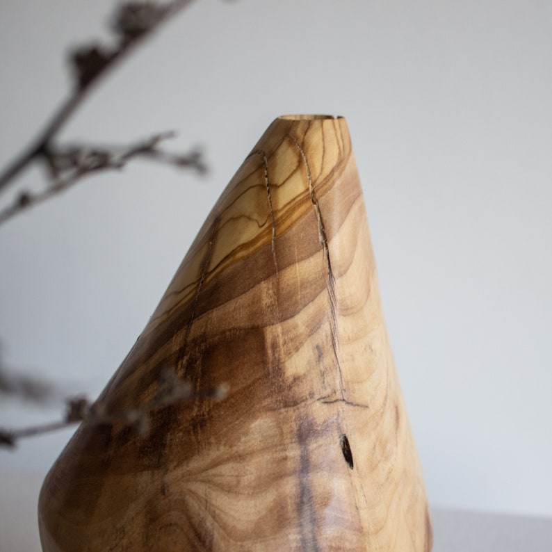 Wooden Japanese Vase I Wooden Home Decor I l Large Wooden Vase for Flowers I Unique Handmade Vase I Organic Shape Contemporary Vase image 8