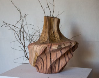 Vase japonais en bois I Décoration intérieure en bois I l Grand vase en bois pour fleurs I Vase unique fait à la main I Vase contemporain de forme organique