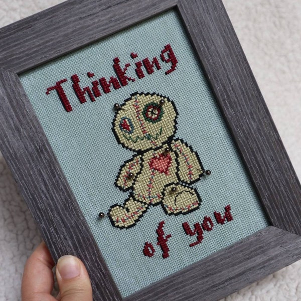 PDF Pattern - Thinking of You - VooDoo Doll - Creepy - Funny - Snarky Cross Stitch - Dark - LaHooplaCo - Easy Cross Stitch Pattern - Cute