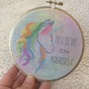PDF Pattern - Unicorn Cross Stitch Pattern - Rainbow Unicorn - Believe in Yourself - Pastel Unicorn - Unicorn Head - Small - Cute
