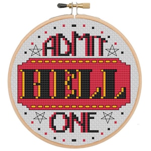 PDF Pattern  - Ticket to Hell - Cross Stitch Pattern - Emo - Gothic - Dark Cross Stitch Pattern - Funny