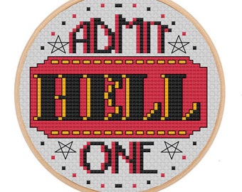 Patrón PDF - Boleto al Infierno - Patrón Punto de Cruz - Emo - Gótico - Patrón Punto de Cruz Oscuro - Gracioso