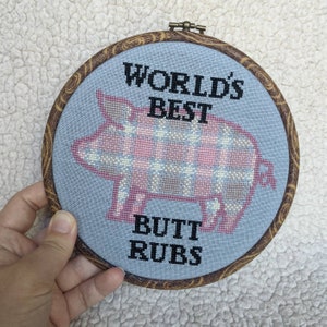 PDF Pattern - World's Best Butt Rubs - Pork - Pig - BBQ - Bacon - Cross Stitch Pattern - Farm Decor - Subversive - Snarky - Cheeky