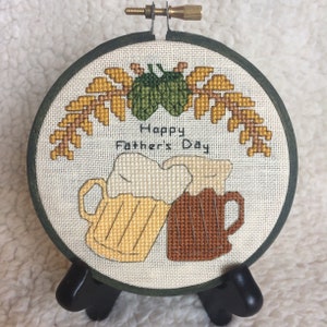 PDF Pattern - Hoppy Father&#39;s Day - Cross Stitch Pattern - Beer Gift - Gift for Brewer Dad Gift Beer Lover Man Cave Decor Small Cross Stitch
