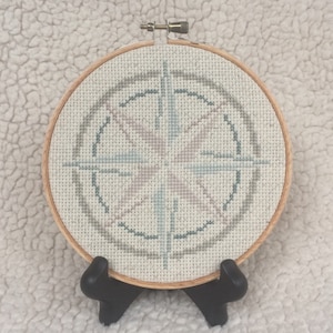 PDF Pattern - Compass Rose - Cross Stitch Pattern - Pretty Cross Stitch - Beginner Pattern - Pastel Easy Cross Stitch