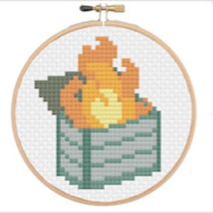 PDF Pattern - Dumpster Fire - Cute Mini Cross Stitch Pattern - Snarky Cross Stitch - Office Decor Small Cross Stitch Subversive Stitch