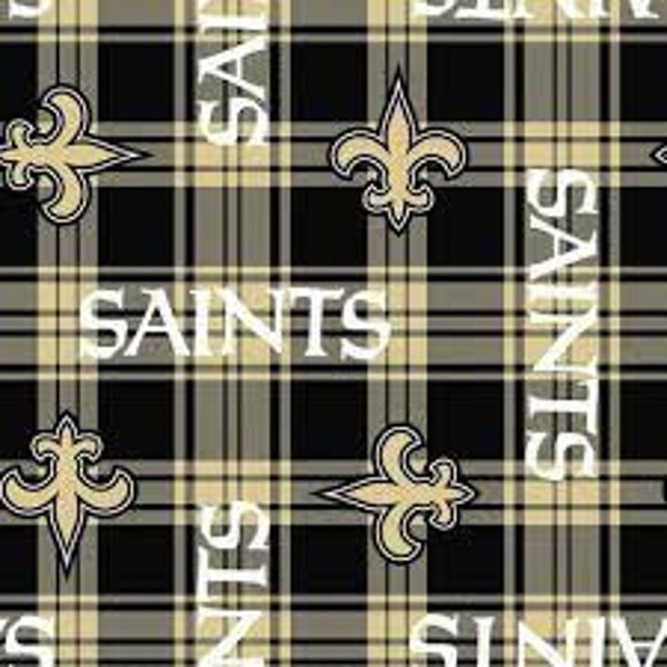 NFL New Orleans Saints Plaid polyester FLEECE fabric just shy of 2 yards. CLOSEOUT