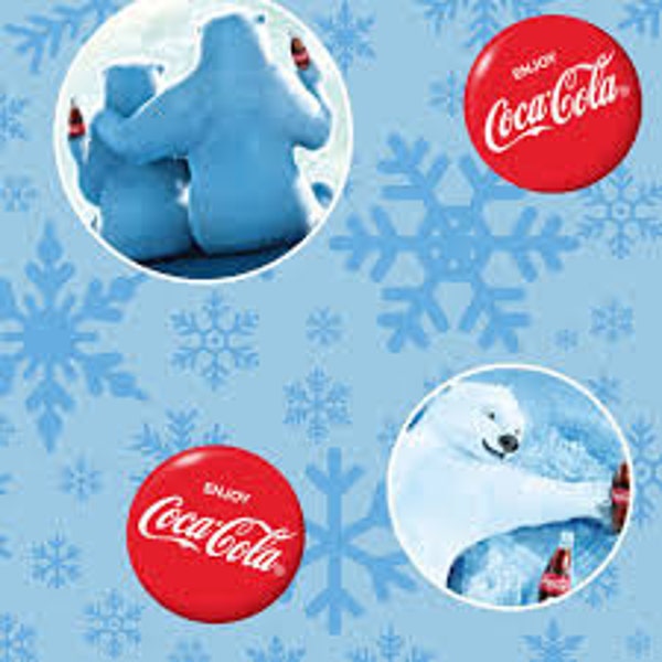 Coca Cola Polar Bears  polyester FLEECE fabric remnant 2 pieces CLOSEOUT