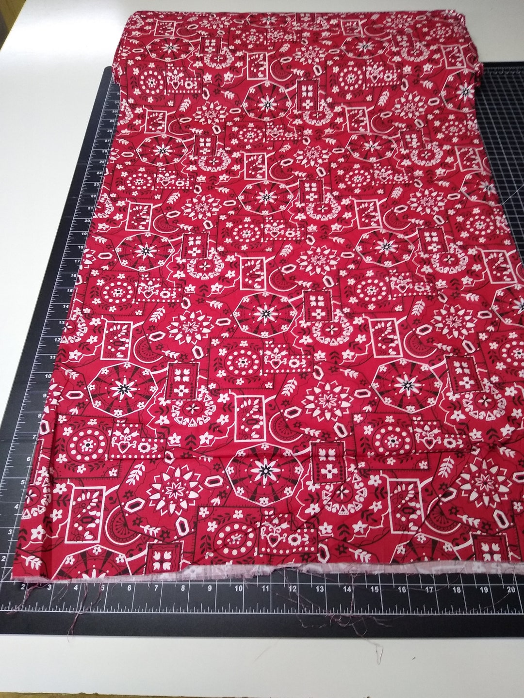 Bandana Cotton Fabric Red Approximately 44 Wide Sold by Etsy