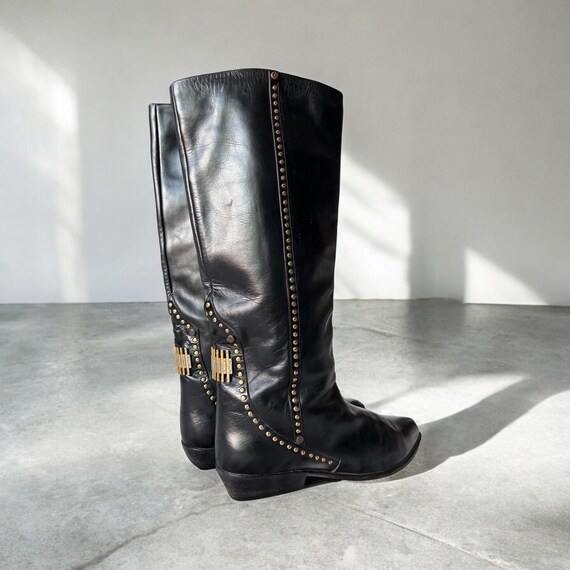 Vintage Pollini Italian Black gold studded leather boots