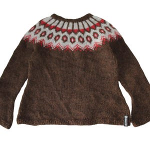 Alafoss Hand-Knit Icelandic Wool Sweater Vintage Fair Isle Pullover Nordic Knit Warm Rustic