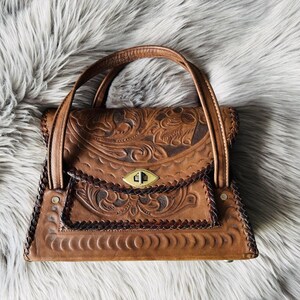 Vintage 1960s Tooled Leather Purse Made in Mexico – 3D Floral Western Handbag