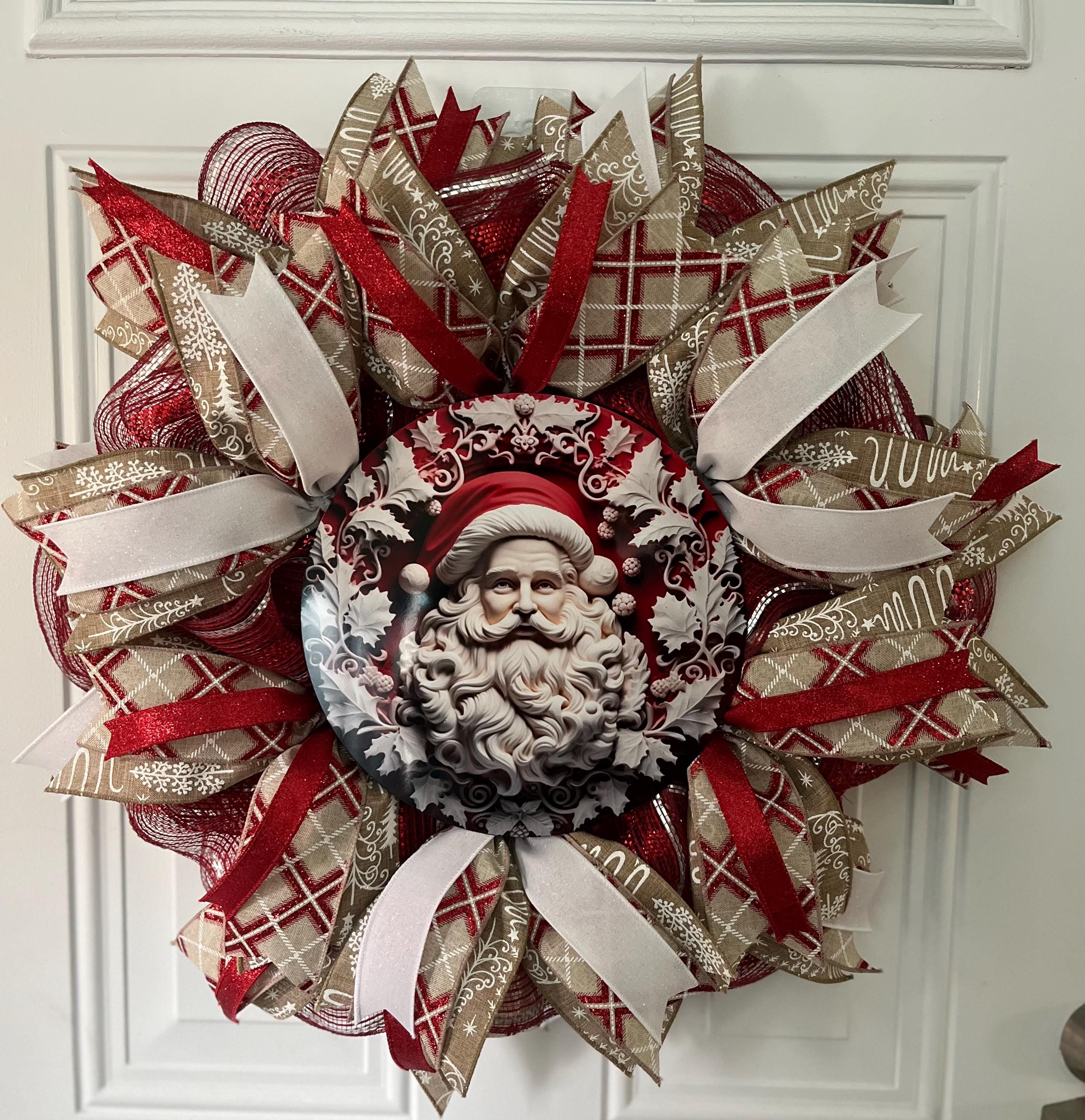 Vintage Santa Christmas Wreath: Rustic Farmhouse Holiday Front Door Decor