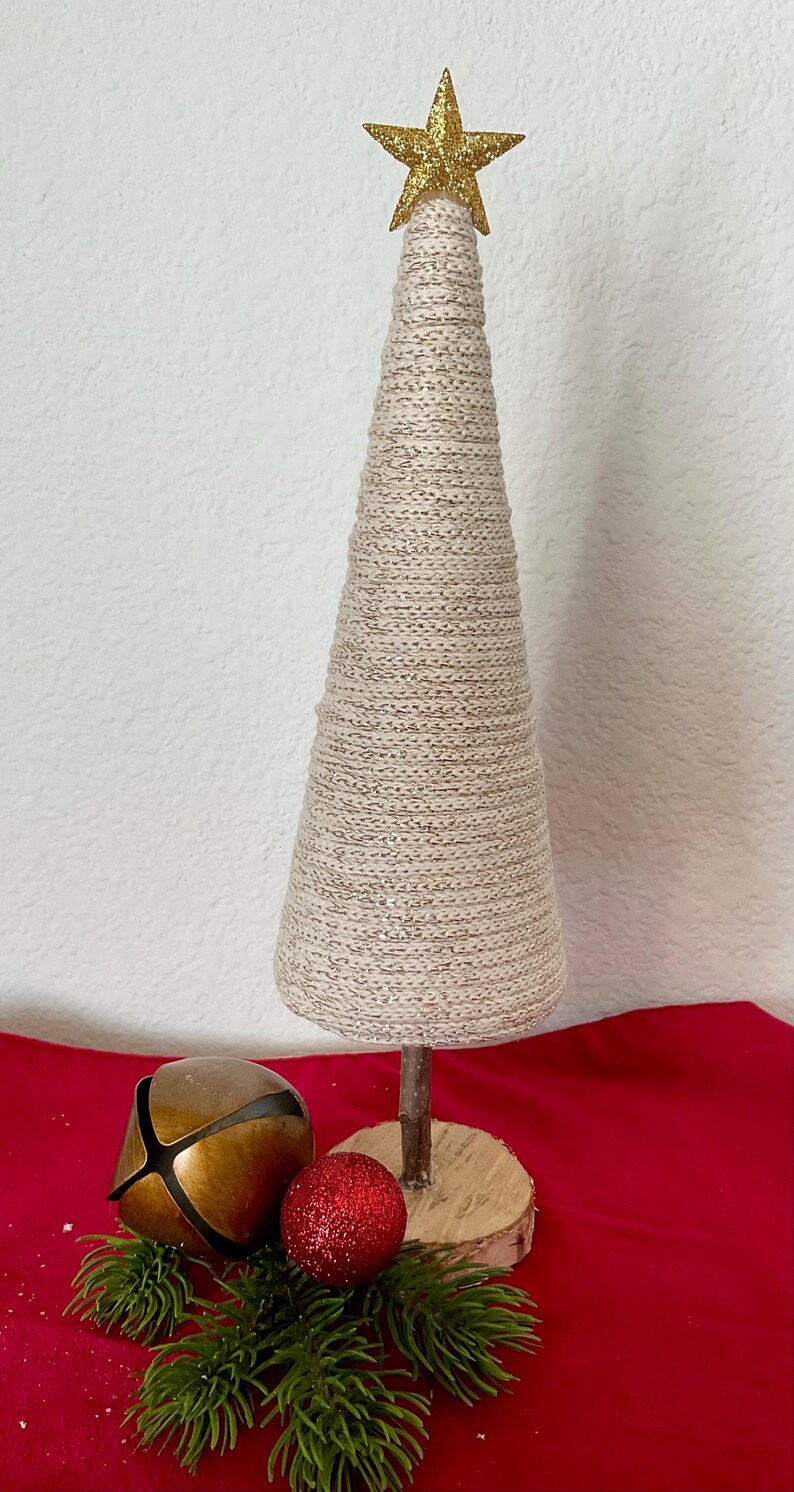 Red Yarn Tree With Stand, Rustic Christmas Tree, Yarn Tree, Yarn