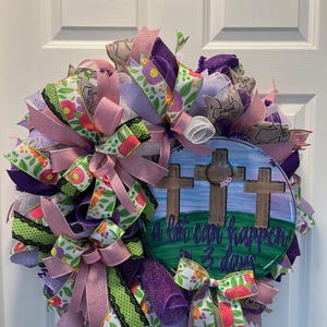 Floral Cross Easter Wreath: Handmade Religious Spring Door Decor